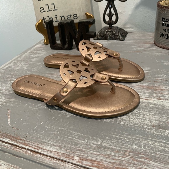 ROSE GOLD ornate thong sandals Pierre Dumas NIB 6 6.5 7 7.5 8 8.5 9 10 M width - Picture 6 of 14
